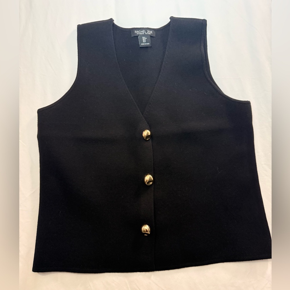 Rachel Zoe Elegant Black sleeveless Top with Gold button - Size small